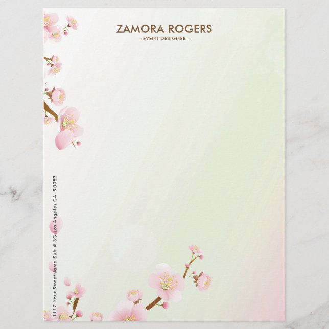 En-tête De Lettre Personnalisée Fleur de cerisier rose Pastel (Devant)