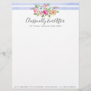 En-tête De Lettre Personnalisée Fleurs rustiques aquarelle moderne rayures shabby
