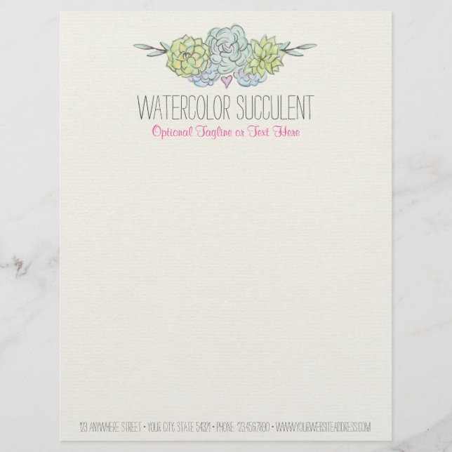 En-tête De Lettre Personnalisée Floral de Bohème chic minable succulent (Devant)