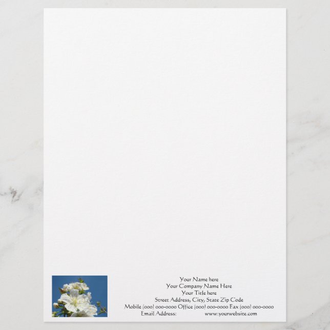 En-tête De Lettre Personnalisée Lettons Cerise Fleur bleu ciel personnalisé (Devant)
