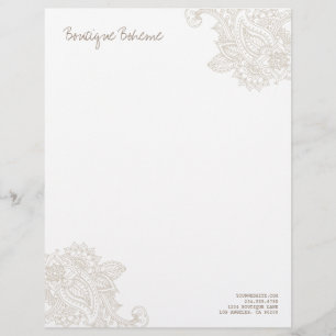 En-tête De Lettre Personnalisée Linge Beige Illustré Bohême Paisley Henné