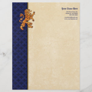En-tête De Lettre Personnalisée Lion médiéval Blue Fleur de Lis d'or