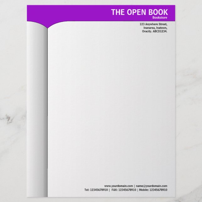 En-tête De Lettre Personnalisée Livre ouvert - Purple 9900CC (Devant)