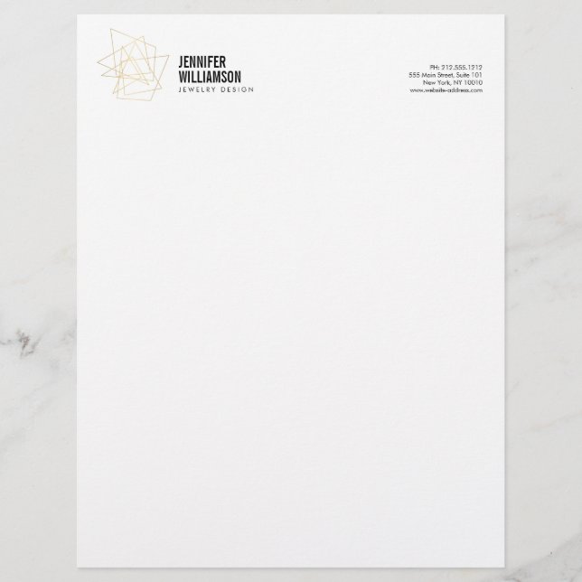 En-tête De Lettre Personnalisée Logo d'architecture géométrique Abstrait Blanc/Or (Devant)