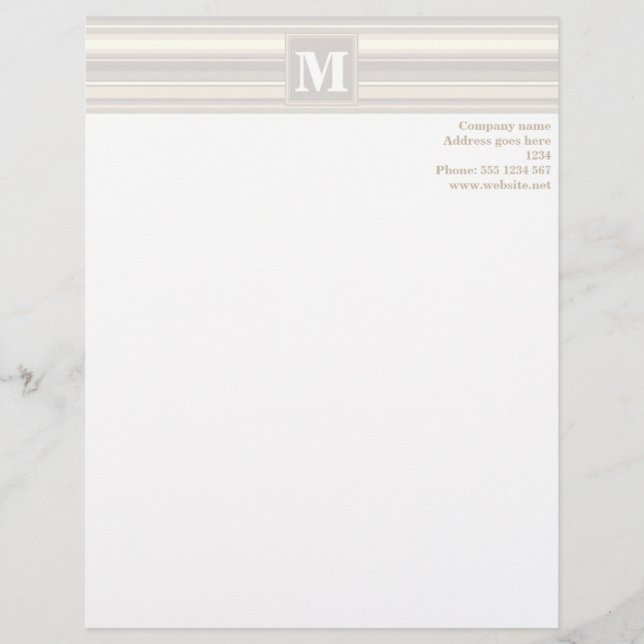 En-tête De Lettre Personnalisée Monogramme rayures beiges (Devant)