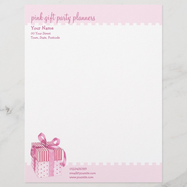 En-tête De Lettre Personnalisée Papiers à lettres à bandes cadeaux roses (Devant)