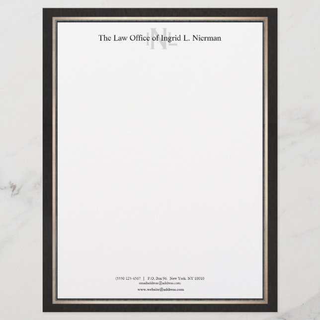 En-tête De Lettre Personnalisée Procuration Noir Blanc Or Bordure (Devant)