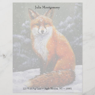 En-tête De Lettre Personnalisée Renard rouge mignon en neige hivernale