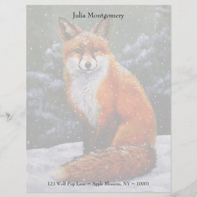 En-tête De Lettre Personnalisée Renard rouge mignon en neige hivernale (Devant)