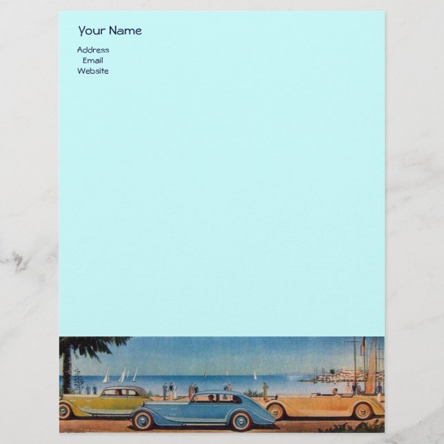 En-tête De Lettre Personnalisée RETRO CARS - Auto réparation automobile, bleu jaun (Devant)