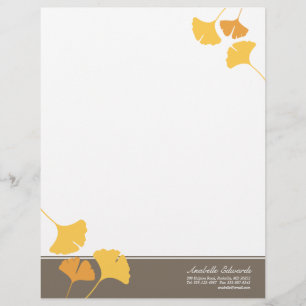 En-tête De Lettre Personnalisée Tirage ginkgo feuille jaune doré gris automne