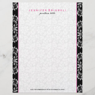 En-tête De Lettre Personnalisée Touche Blanche Noire De Damas Florales Roses
