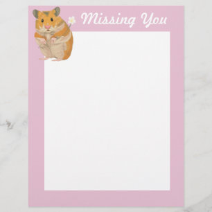 En-tête De Lettre Petit Hamster mignon tenant une fleur "Missing You