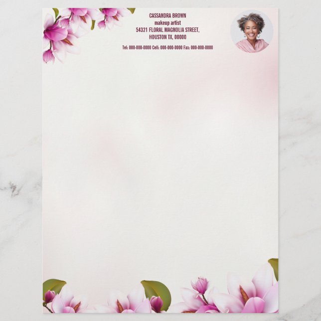 En-tête De Lettre Photo d'entreprise florale rose Magnolia (Devant)
