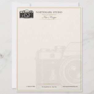 En-tête De Lettre Photographe Vintage Appareil Photo Luxe Or