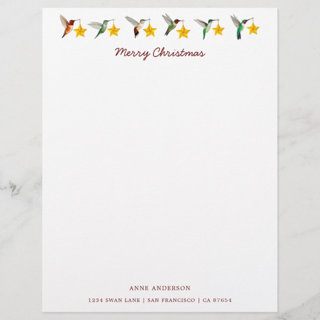 En-tête De Lettre Pièces de Noël personnalisées Colibris (Devant)