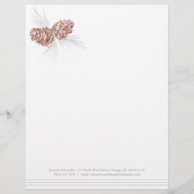 En-tête De Lettre Pine cônes art brun gris mariage en-tête (Devant)