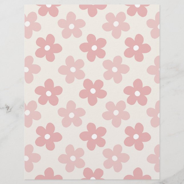 En-tête De Lettre Pink Cream Daisy Flowers Retro Pattern (Devant)