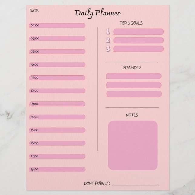 En-tête De Lettre Pink Daily Planner (Devant)