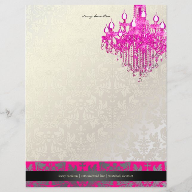 En-tête De Lettre Pix-Dezines Chandelier baroque Damask/rose chaude (Devant)