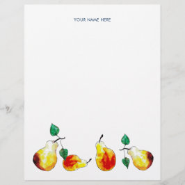 En-tête De Lettre Poires dorées aquarelle illustration botanique mai