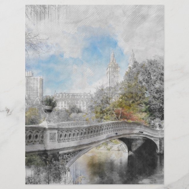 En-tête De Lettre Pont aquarelle à Central Park New York  (Devant)