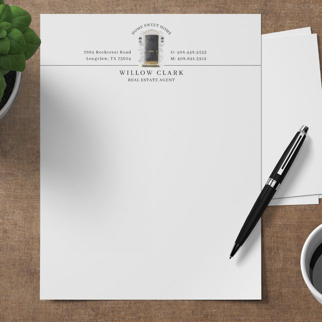 En-tête De Lettre Porte d'entrée en aquarelle noire personnalisée (Créateur téléchargé)