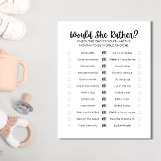 En-tête De Lettre Printable Baby Shower Game: Would She Rather? 