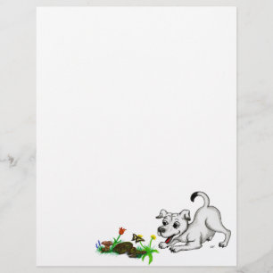 En-tête De Lettre Printemps Éveil, Chiot avec Fleurs et Papillon