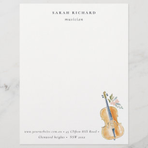 En-tête De Lettre Professeur de musique Élégant Musicien Aquarelle