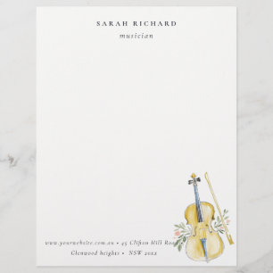 En-tête De Lettre Professeur de Musique Violon à l'Aquarelle Élégant