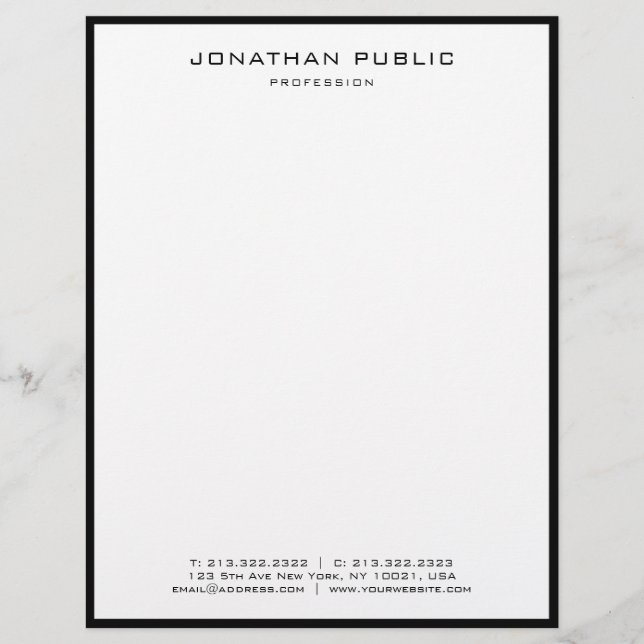 En-tête De Lettre Professional Modern Black White Elegant Minimalist (Devant)