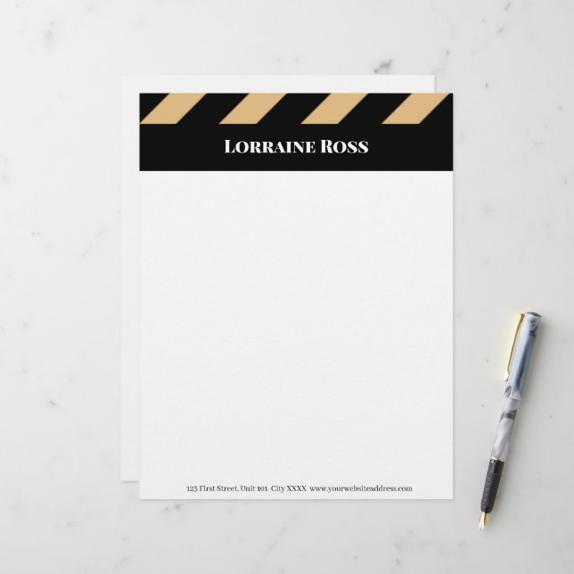 En-tête De Lettre Professionnel Brown et noir strié (Devant/Arrière en situation)