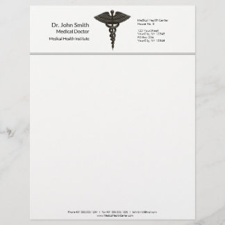 En-tête De Lettre Professionnel Simple Médicale Caduceus Noir Blanc