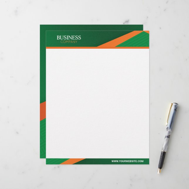 En-tête De Lettre Professionnel Vert avec Rayure Orange Entreprise (Devant/Arrière en situation)