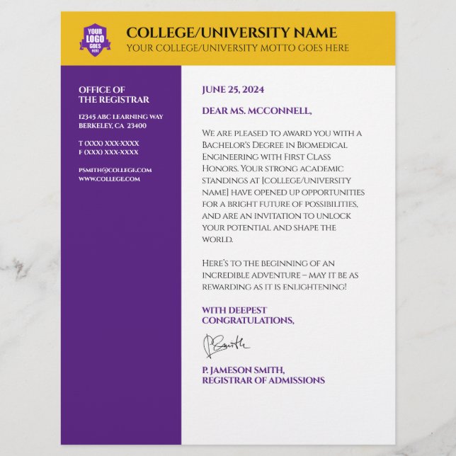 En-tête De Lettre Purple Gold School College Université (Devant)