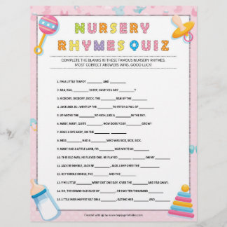 En-tête De Lettre Quiz de la Nursery Rhymes [Baby Basics Pink]