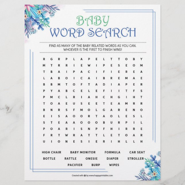 En-tête De Lettre Recherche de mots pour bébé [Floral bleu] (Devant)