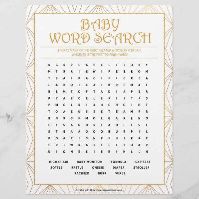 En-tête De Lettre Recherche de mots pour bébé [Lignes dorées] (Devant)