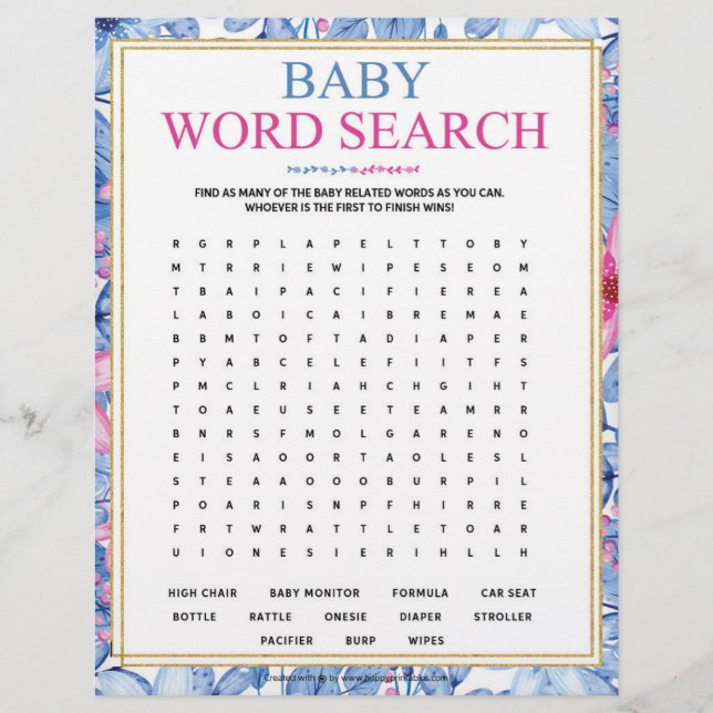 En-tête De Lettre Recherche de mots pour bébés [aquarelles florales] (Devant)