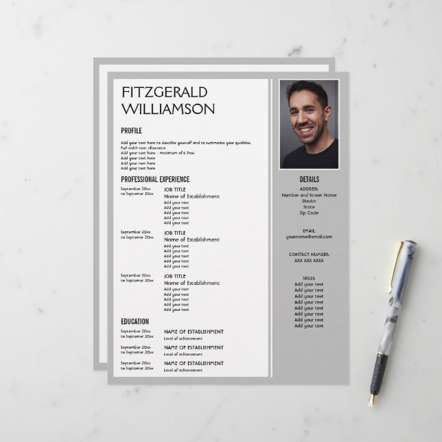 En-tête De Lettre REPRENDRE UNE Photo Personnalisée Gris Professionn (Devant/Arrière en situation)