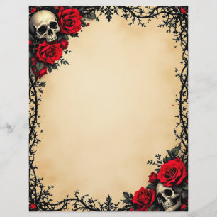 En-tête De Lettre Rose rouge gothique et crânes