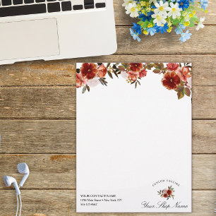 En-tête De Lettre Roses d'aquarelle rouge bordeaux, Nom commercial
