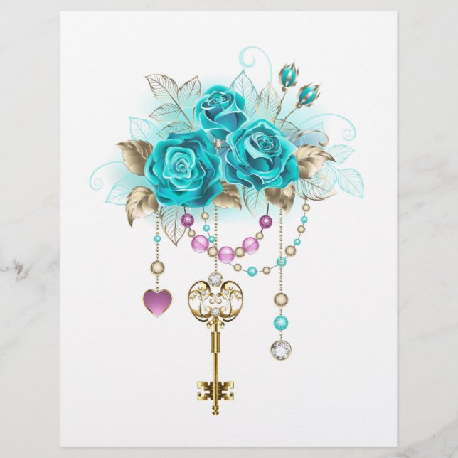 En-tête De Lettre Roses turquoise avec touches (Devant)