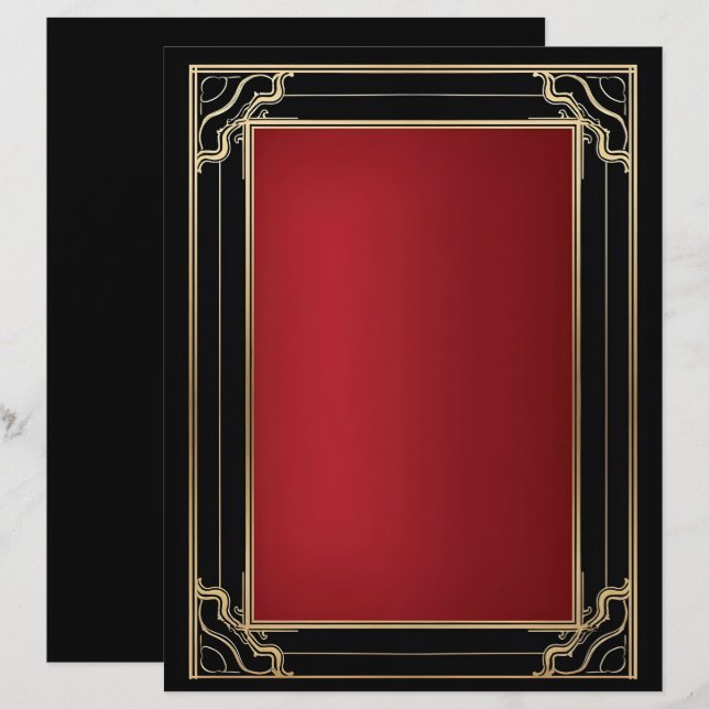 En-tête De Lettre Rouge Gold Black Art Déco Luxe (Devant / Derrière)