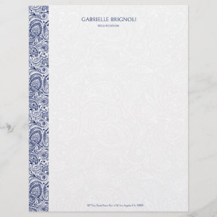 En-tête De Lettre Royal Blue & White Vintage Paisley Motif