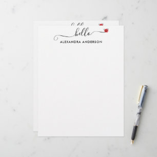 En-tête De Lettre Script moderne minimaliste Hello Coeur noir et bla