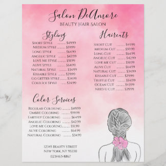 En-tête De Lettre Service Menu Girl avec aquarelle rose tresse