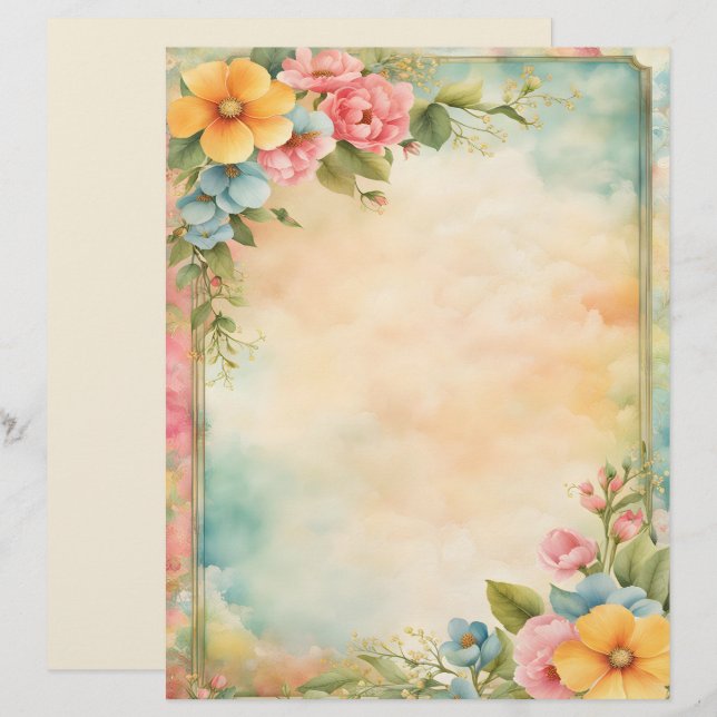 En-tête De Lettre Shabby and Chic Floral Stationery Paper (Devant / Derrière)
