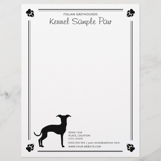 En-tête De Lettre Silhouette Italienne Greyhound Avec Patrouilles Et (Devant)